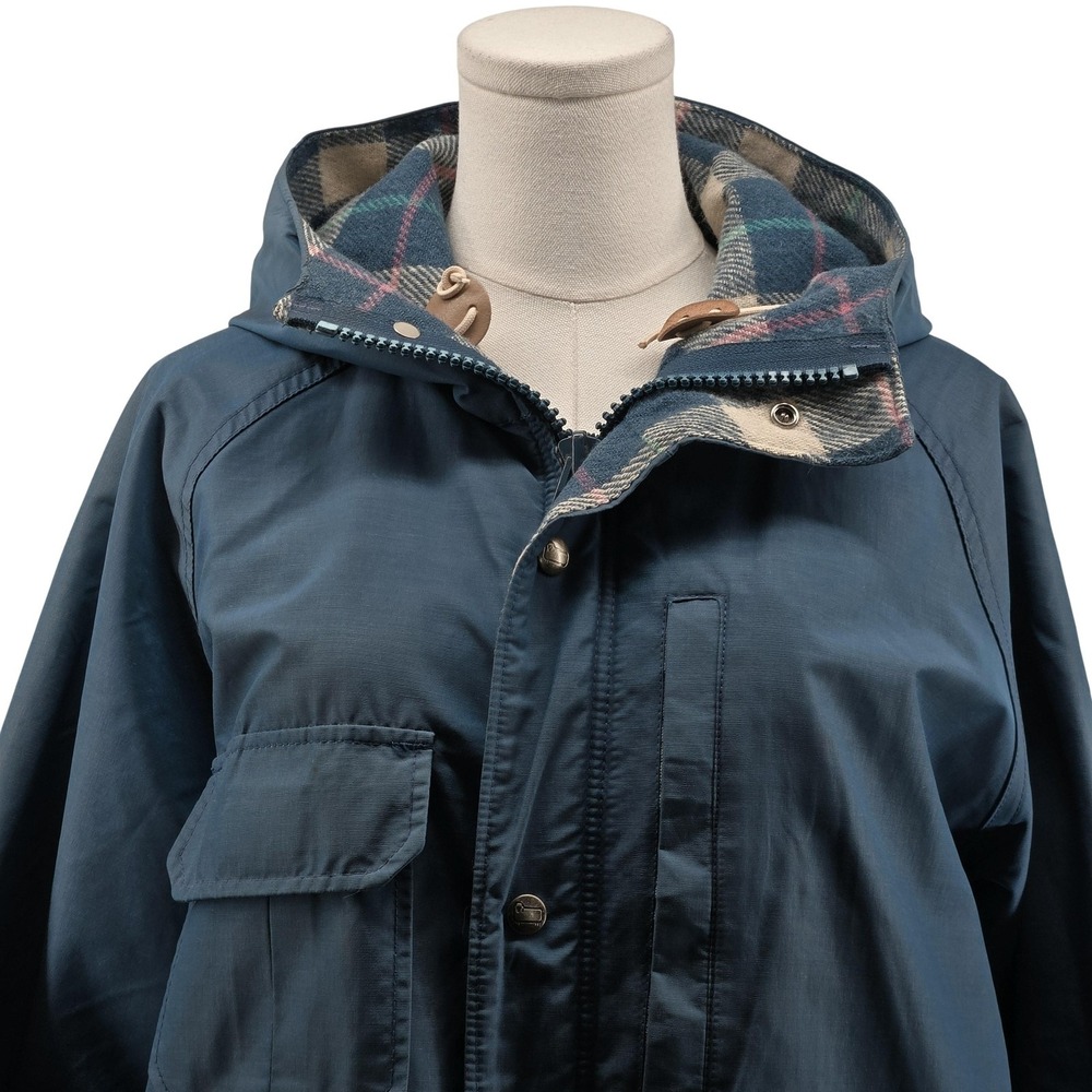 Woolrich Coat Womens M‎ Blue Parka Hooded Lined Pockets Wool Plaid Liner
